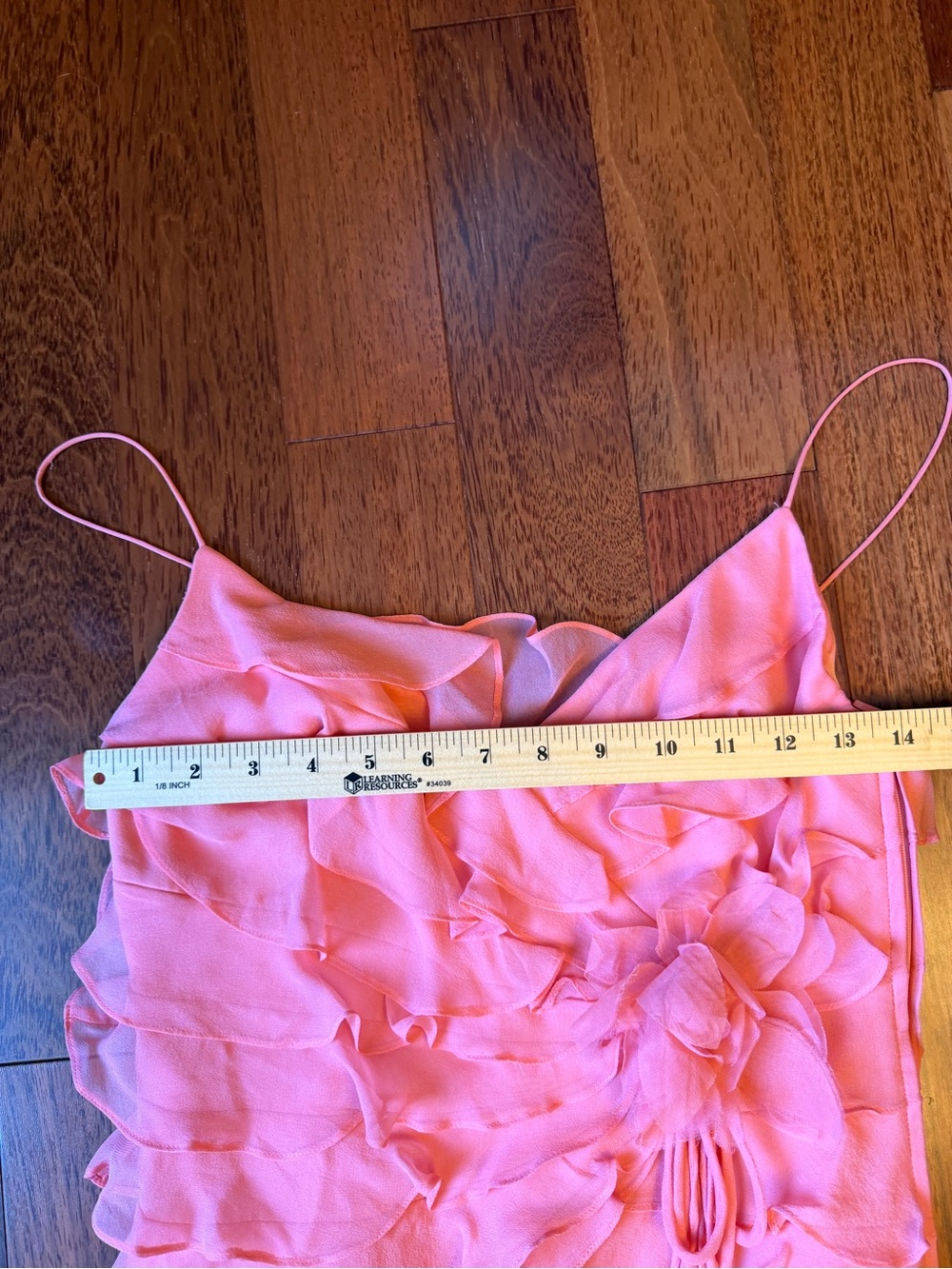 Caché Coral Pink 100% Silk Ruffle Rosette Cami Top Size 4 - Picture 6 of 9